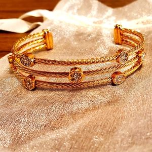 Brand New Adjustable Cable Link Cuff Bracelet with Rhinestones Goldtone
